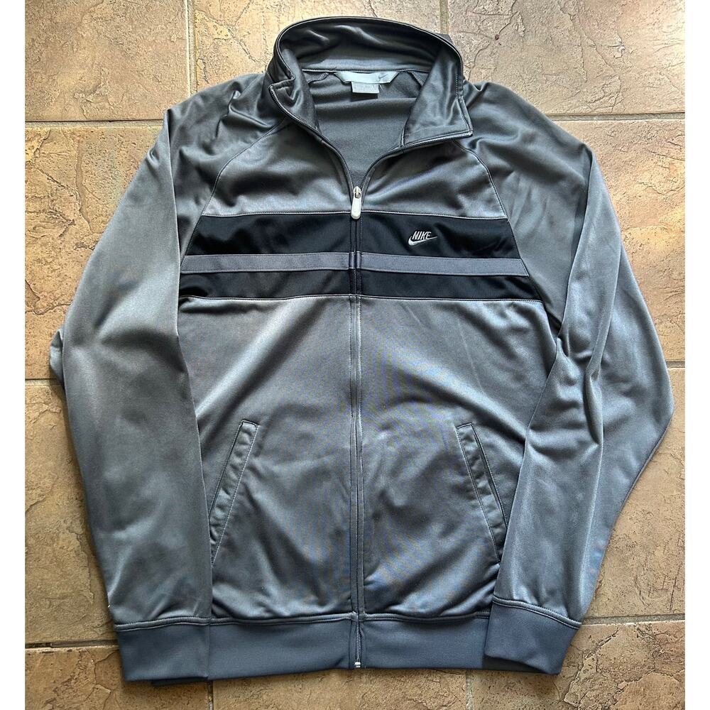 Vintage Y2K Nike Track Jacket Mens Gray Black Full Zip Athletic Jacket Size L